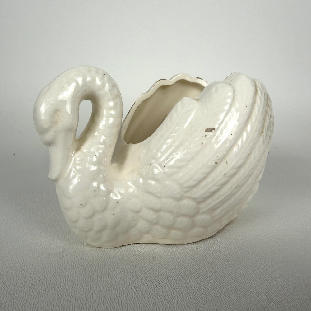Vintage Swan Planter Ceramic Figurine Japan White Cottagecore Decor - Picture 2 of 8